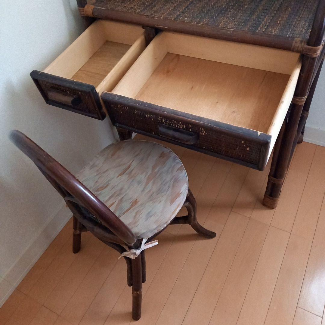 【無料配送(関西周辺)お値下】籐家具　ラタン　ドレッサー　椅子セット