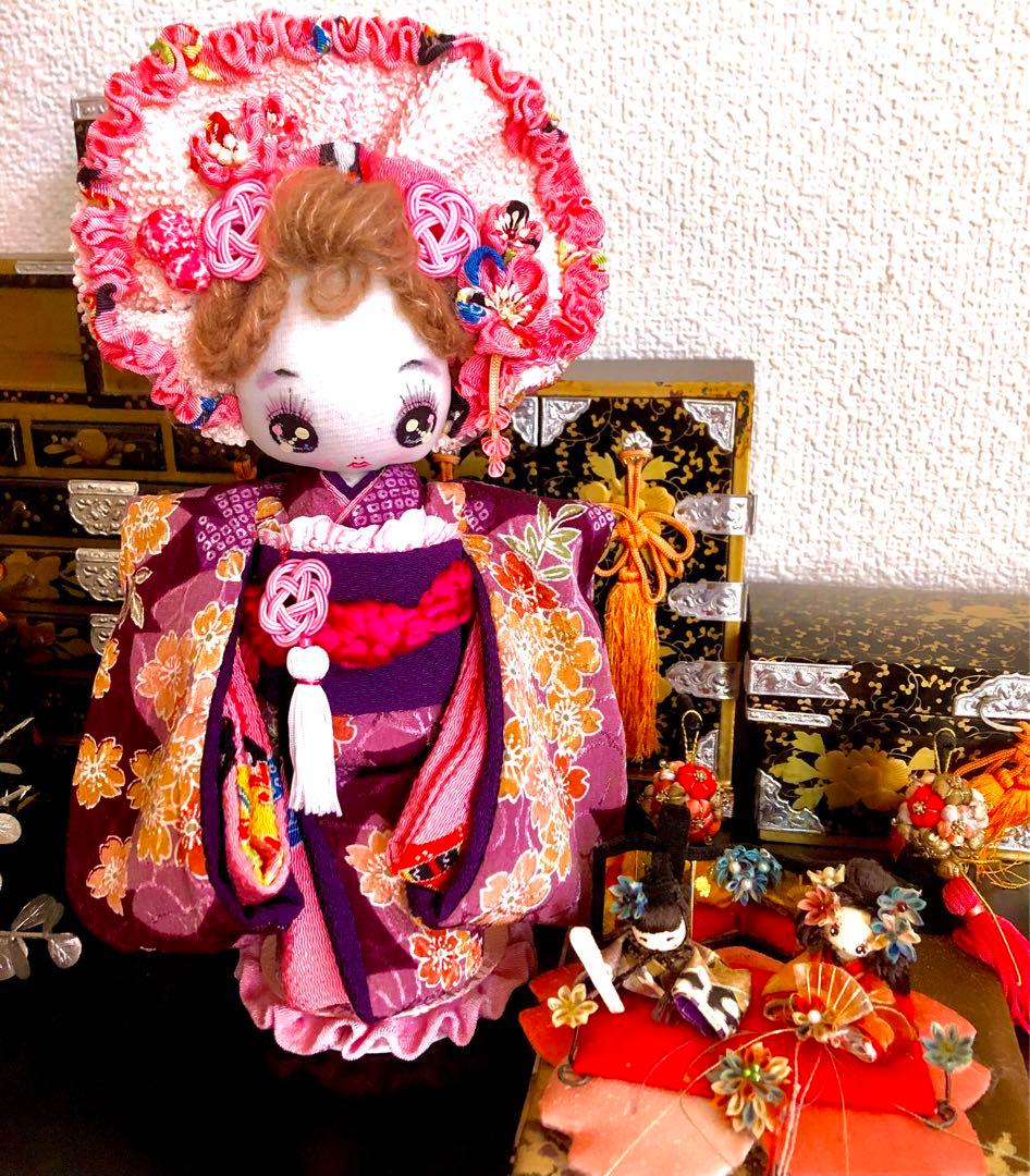 ＊夢 文化人形＊桃の節句乙女♡創作文化人形約24cmつまみ細工 お着物＊