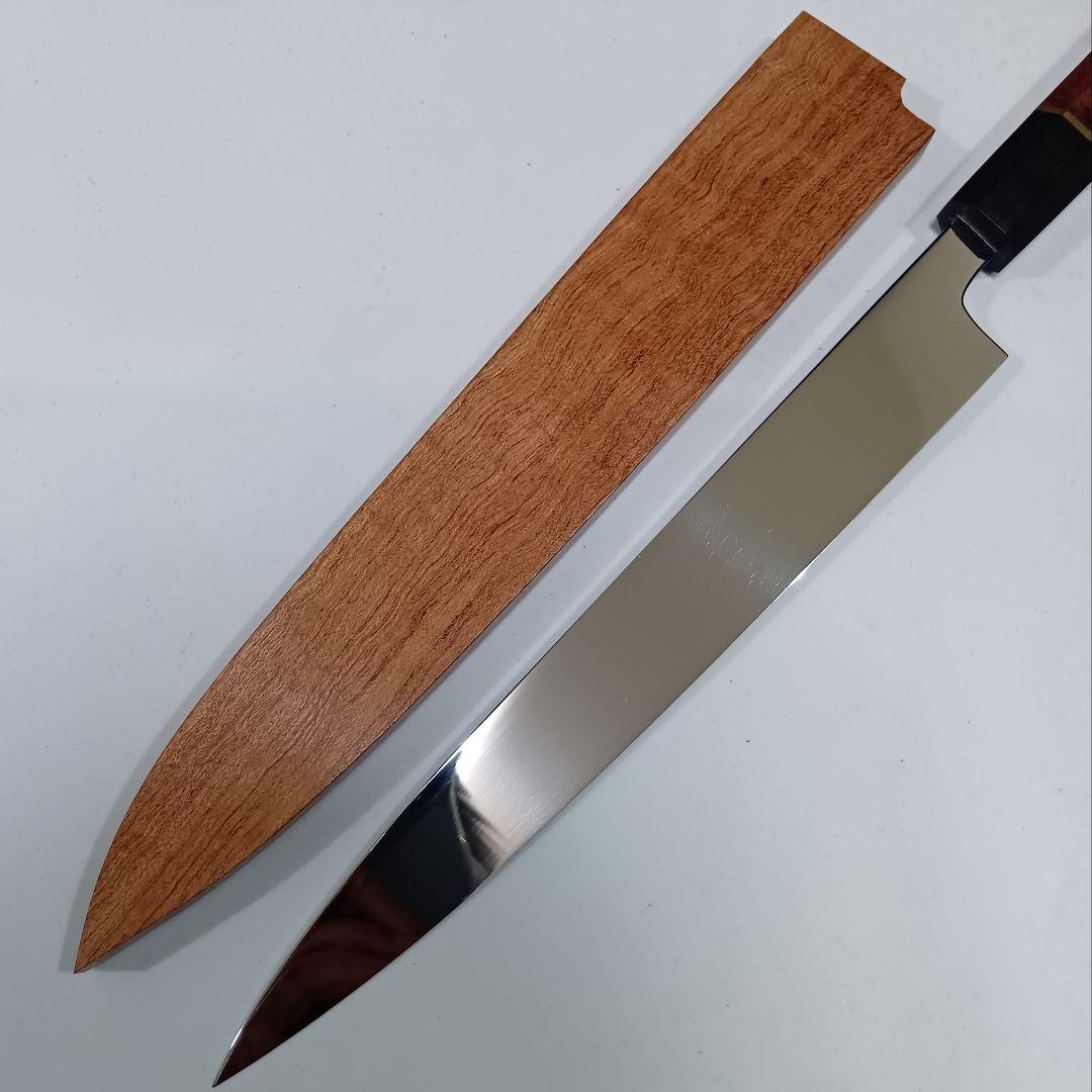 ステン本焼 Ｖ金10号鋼 柳刃 27cm ９寸 包丁 右片刃 鏡面 八角柄 鞘付
