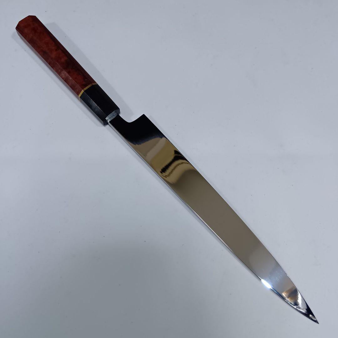 ステン本焼 Ｖ金10号鋼 柳刃 27cm ９寸 包丁 右片刃 鏡面 八角柄 鞘付