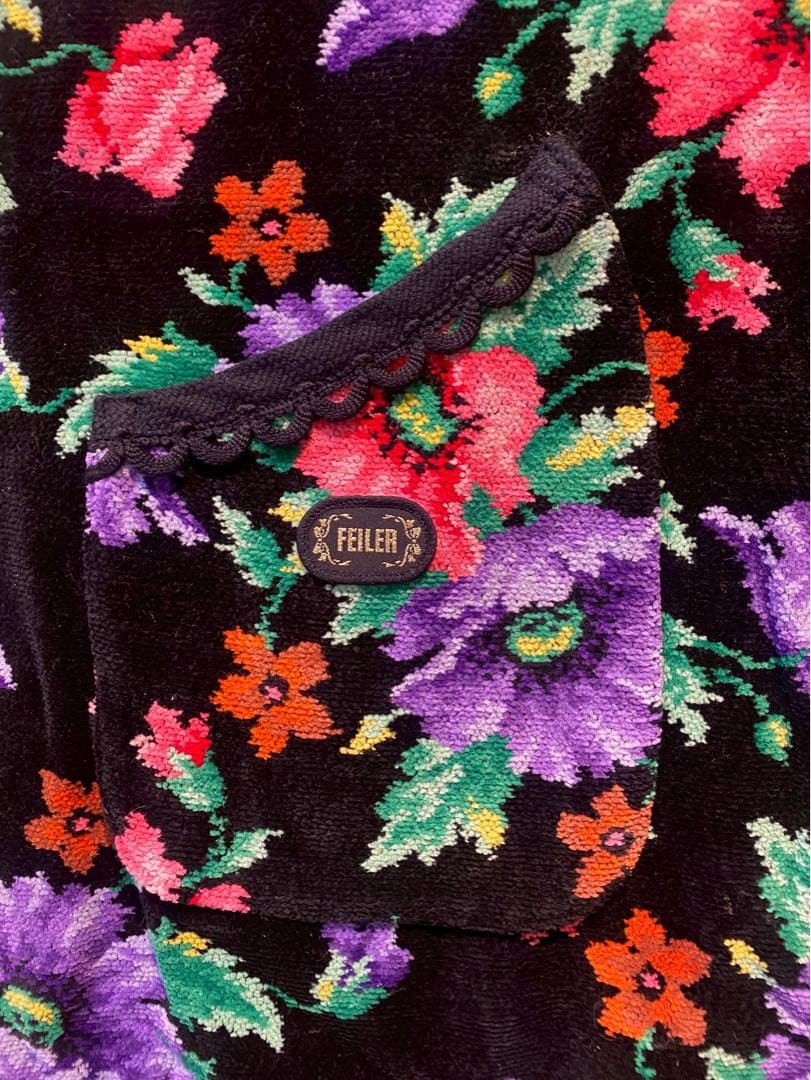 新品未使用FEILER 花柄エプロン 黒色