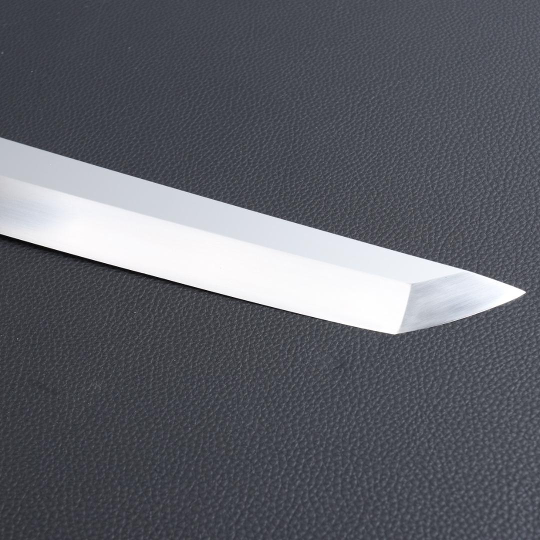 8705先丸包丁 9寸 鏡面仕上げ 刃は究極の切れ味 黒檀黒水牛角白三本巻八角柄