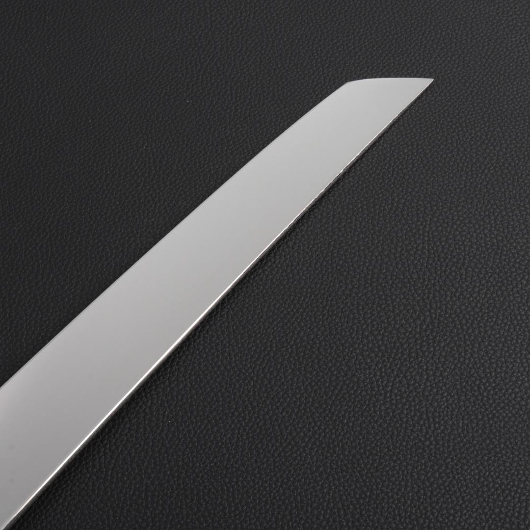 8705先丸包丁 9寸 鏡面仕上げ 刃は究極の切れ味 黒檀黒水牛角白三本巻八角柄