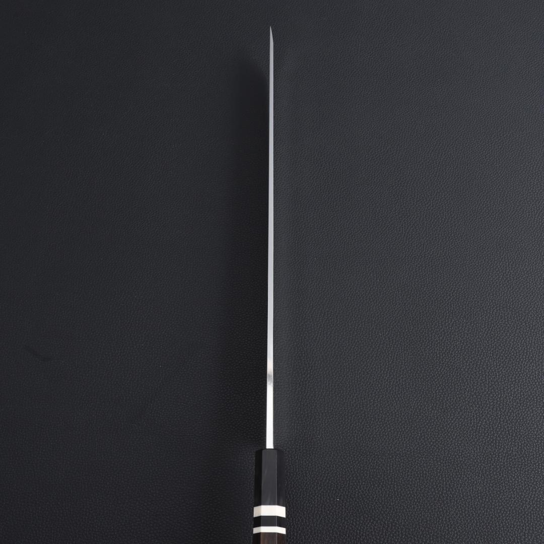 8705先丸包丁 9寸 鏡面仕上げ 刃は究極の切れ味 黒檀黒水牛角白三本巻八角柄