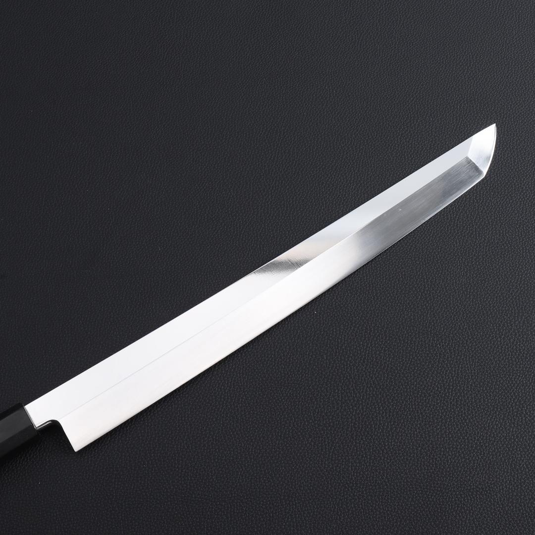 8705先丸包丁 9寸 鏡面仕上げ 刃は究極の切れ味 黒檀黒水牛角白三本巻八角柄