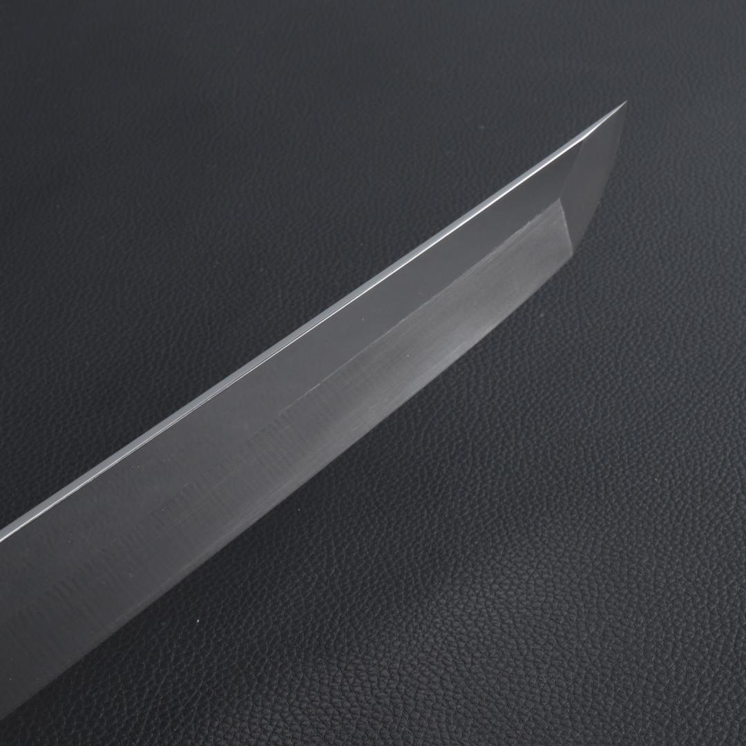 8705先丸包丁 9寸 鏡面仕上げ 刃は究極の切れ味 黒檀黒水牛角白三本巻八角柄