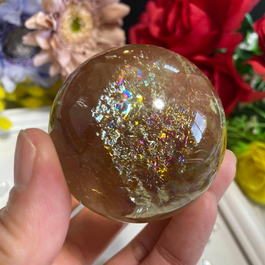 超極上 別格品 虹ギラギラ レモンクォーツ スフィア 2