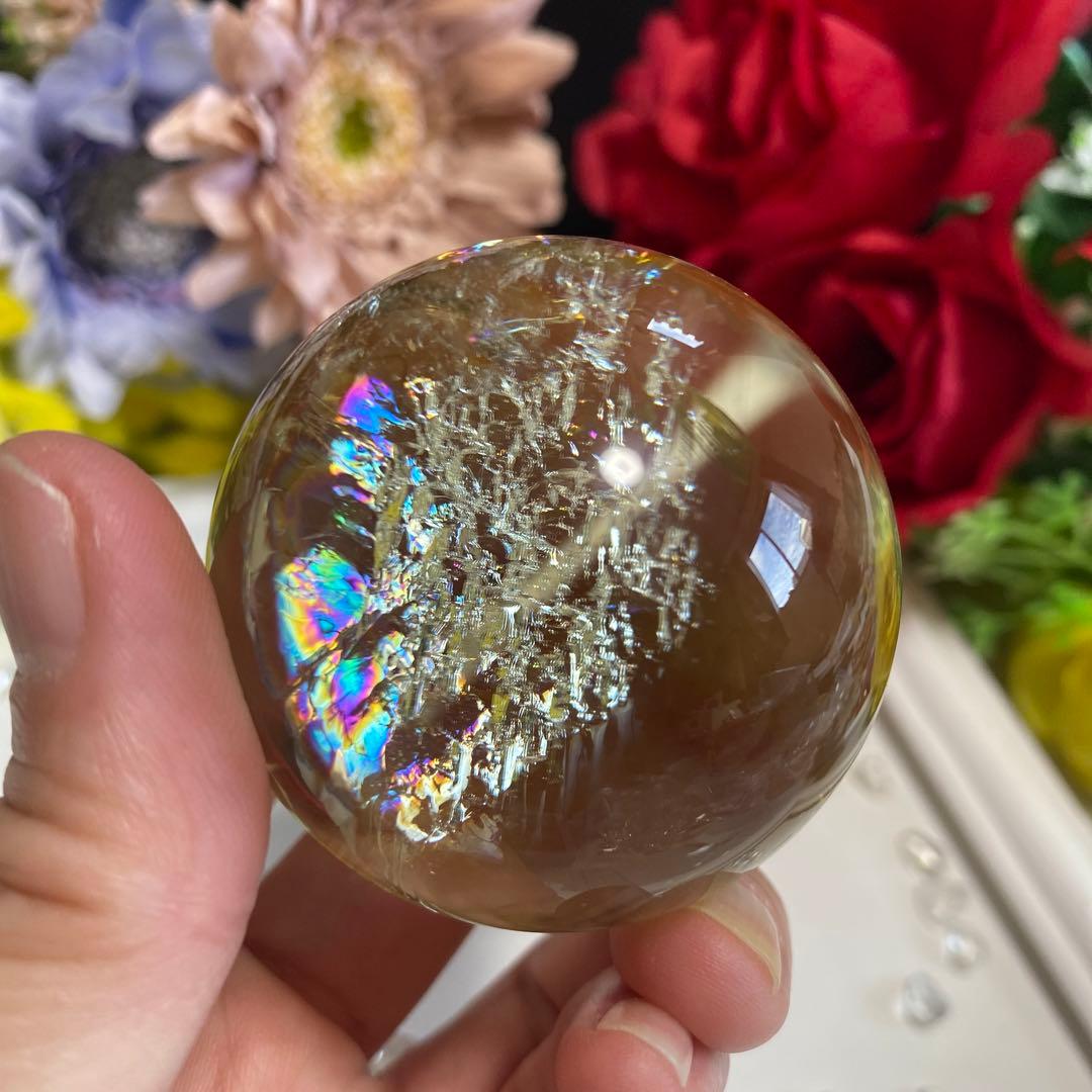 超極上 別格品 虹ギラギラ レモンクォーツ スフィア 2