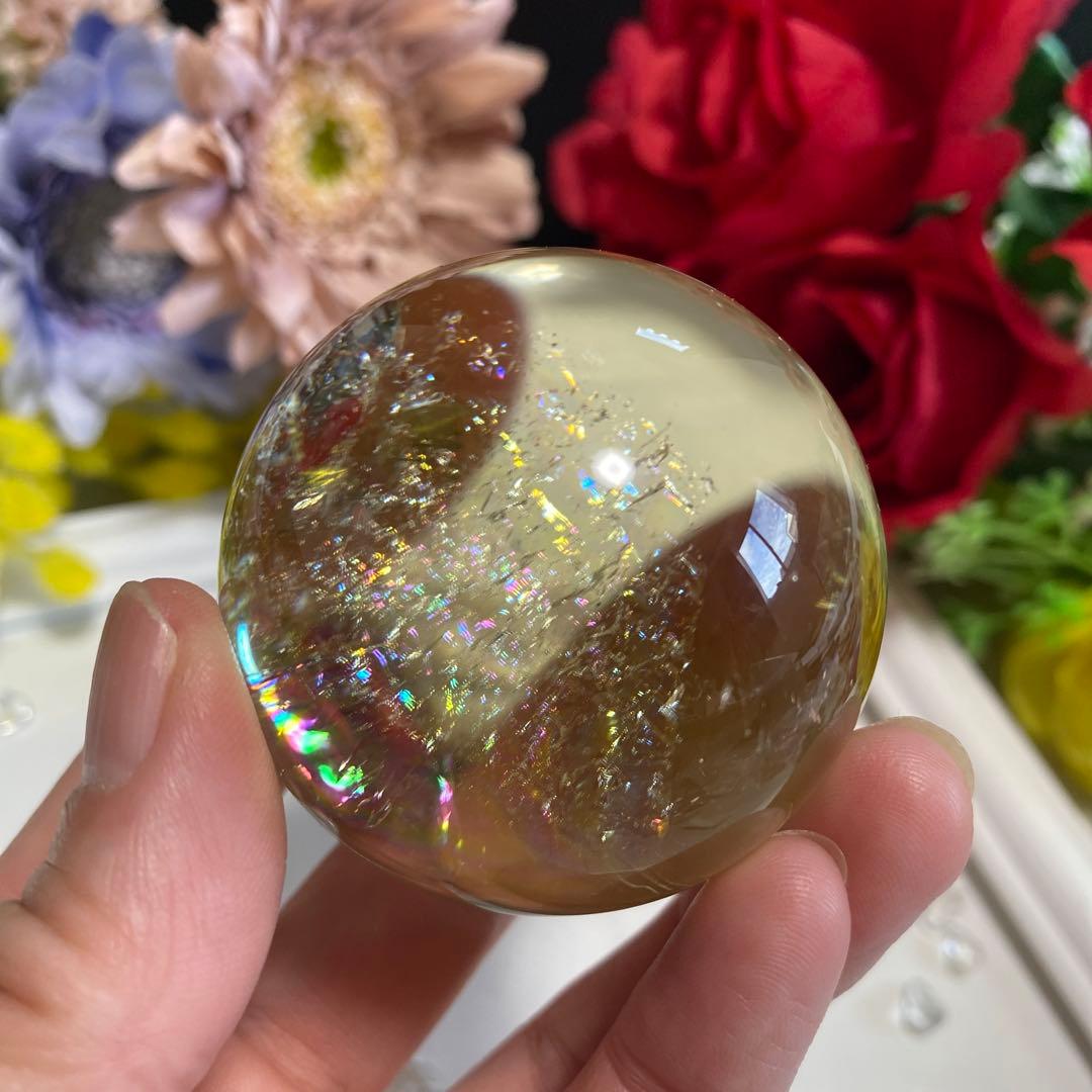 超極上 別格品 虹ギラギラ レモンクォーツ スフィア 2