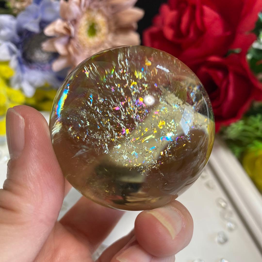 超極上 別格品 虹ギラギラ レモンクォーツ スフィア 2