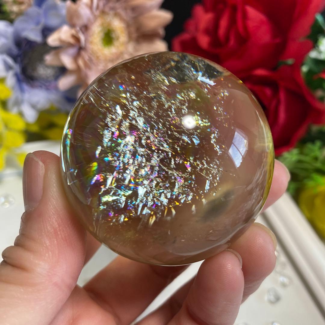 超極上 別格品 虹ギラギラ レモンクォーツ スフィア 2