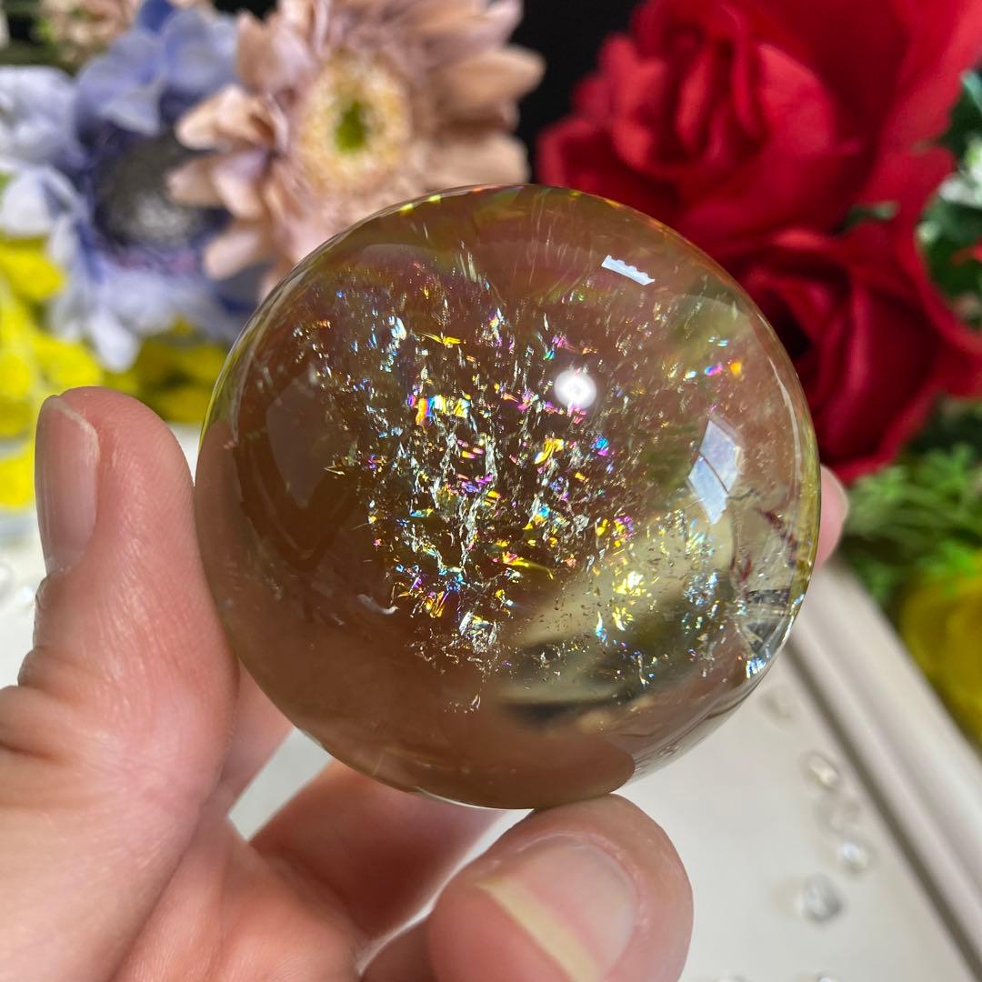超極上 別格品 虹ギラギラ レモンクォーツ スフィア 2