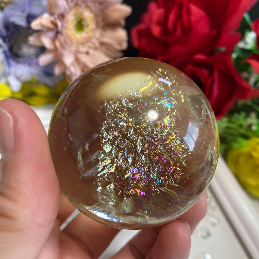 超極上 別格品 虹ギラギラ レモンクォーツ スフィア 2