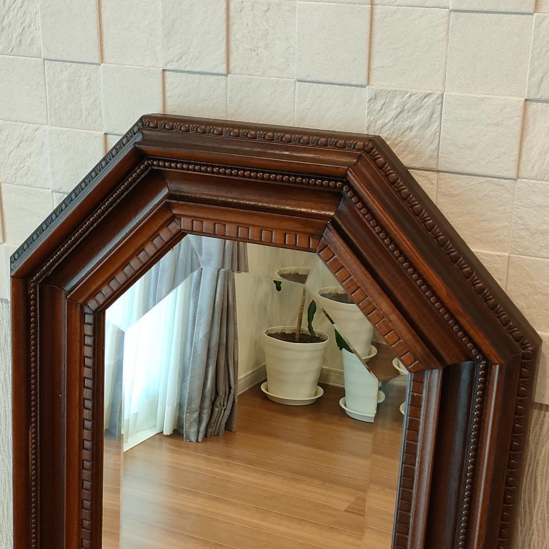 イタリア製　ミラー　姿見　アンティーク　木製フレーム