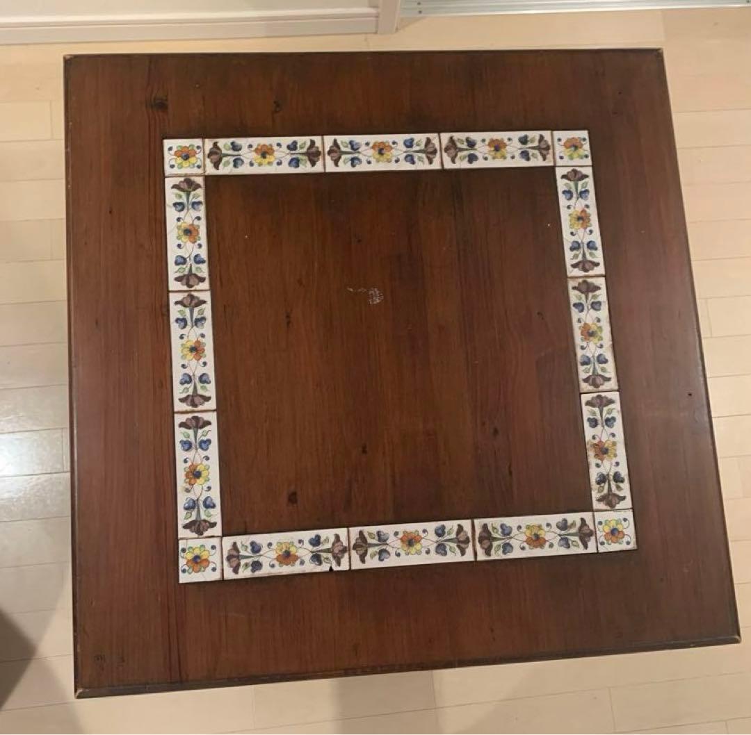 バレンシア家具 木製 正方形テーブル タイル ローテーブル