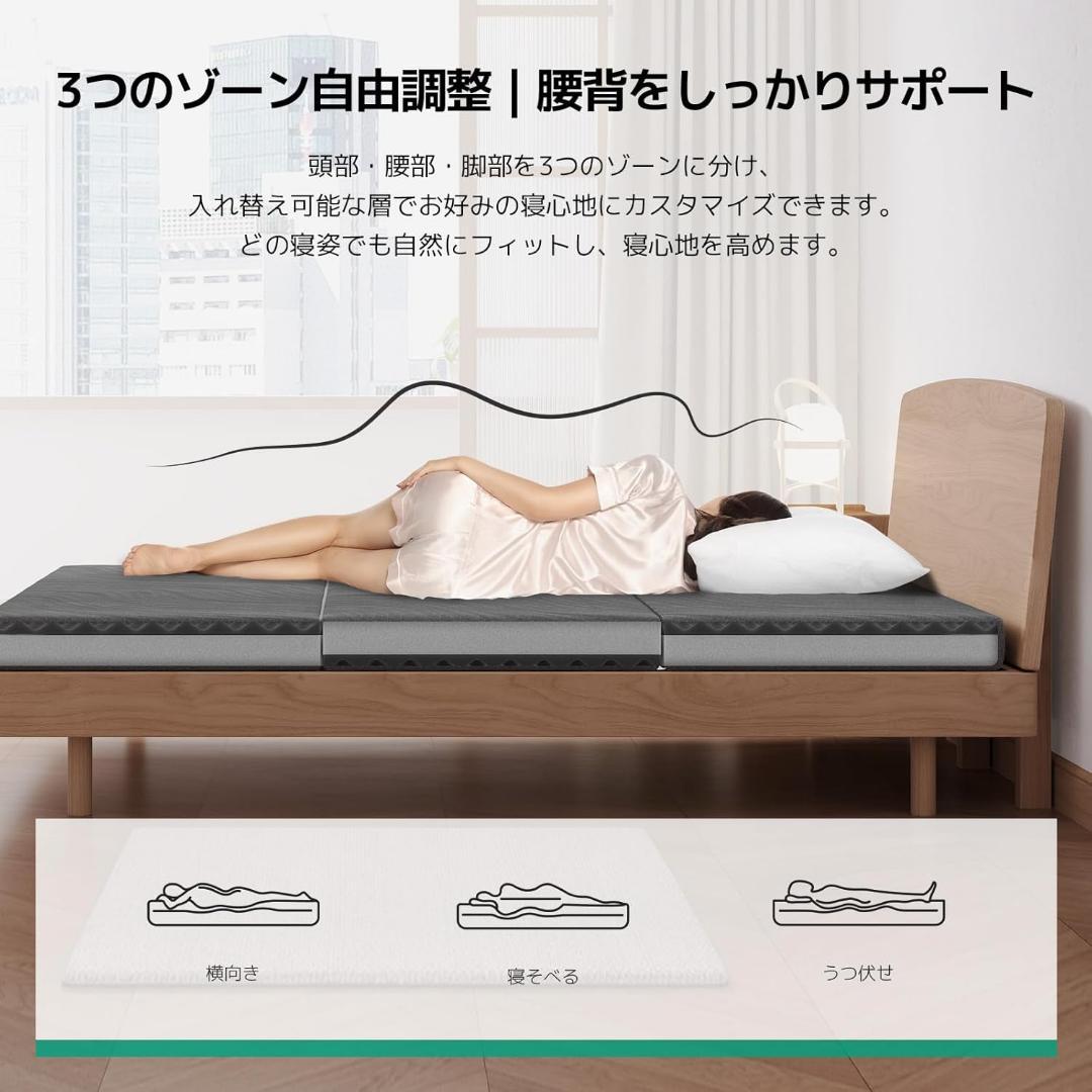 【R1823-49-93】三つ折り高反発マットレス 分割調整10cm