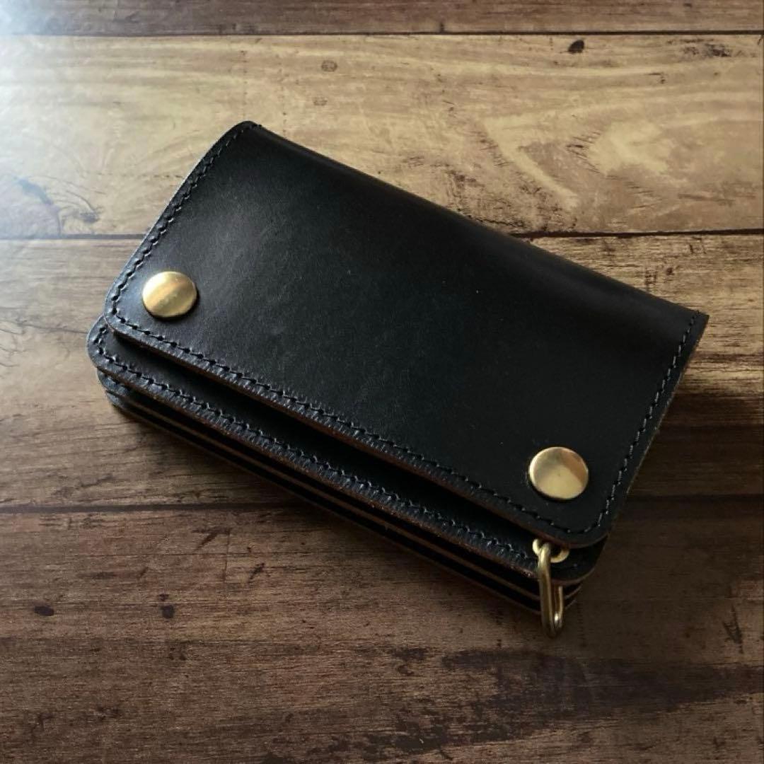 お札を折らずに収納】ミドルトラッカーウォレット 茶芯ブラック【受注