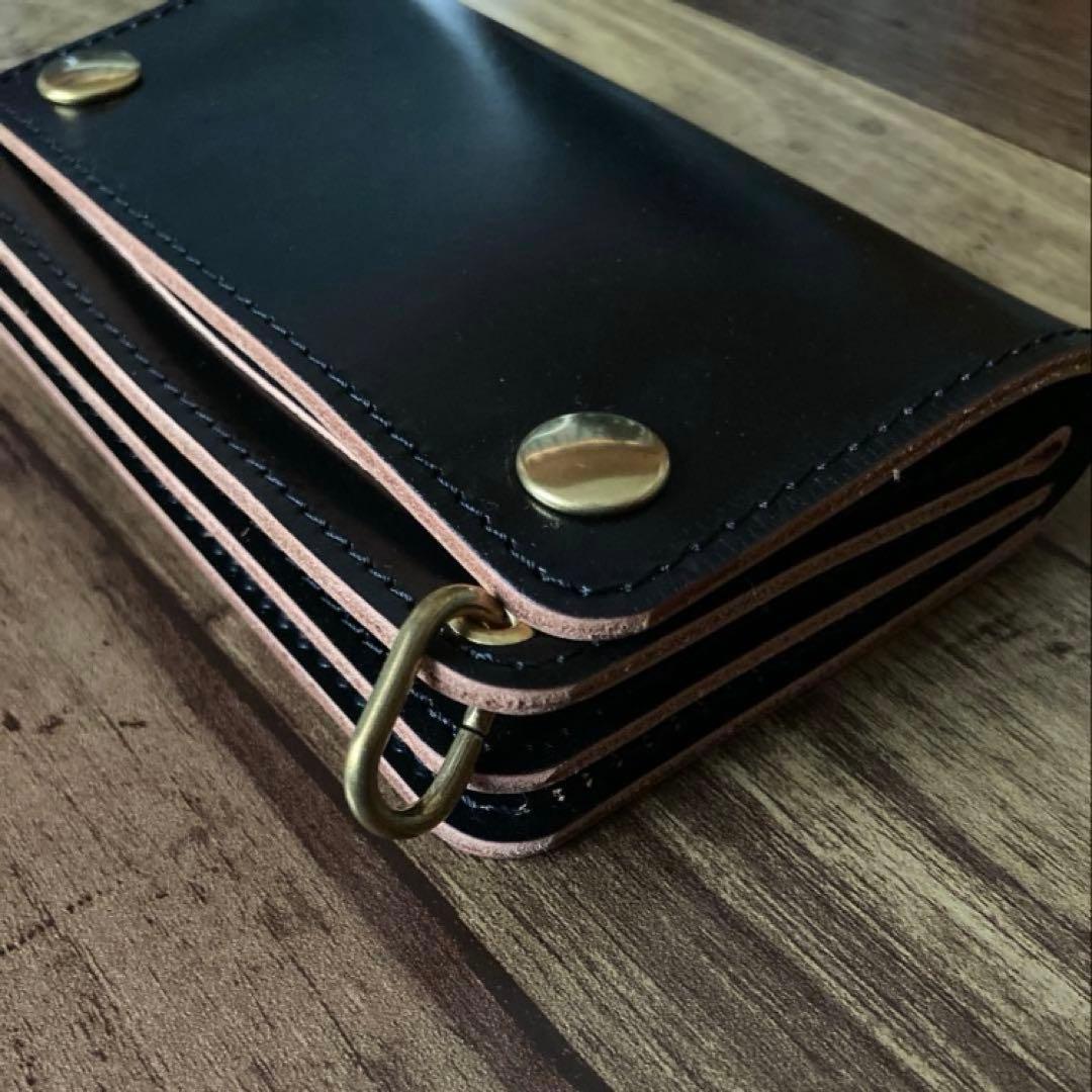 お札を折らずに収納】ミドルトラッカーウォレット 茶芯ブラック【受注