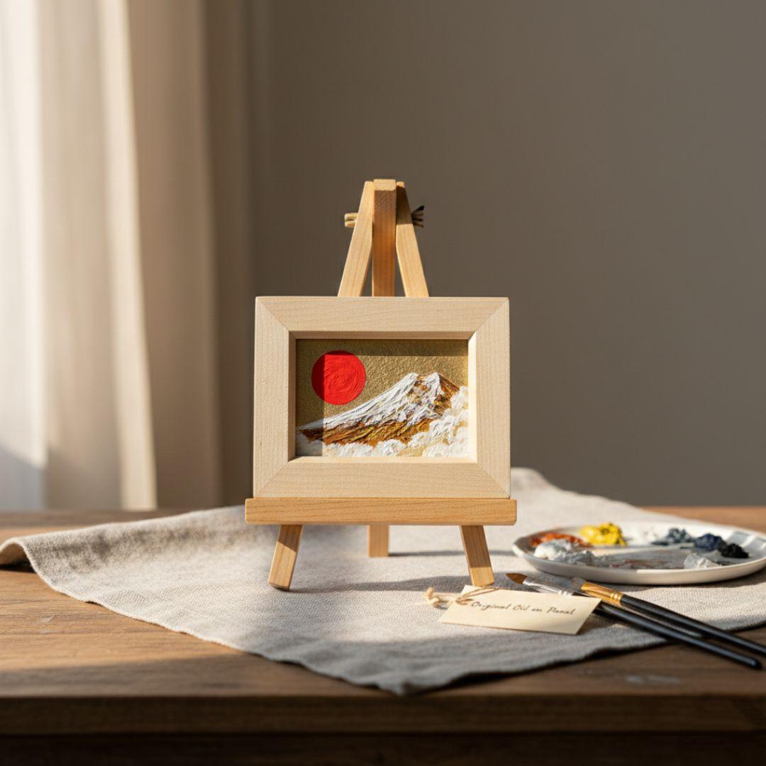ニ*コ様 手描き油絵【黄金富士】ミニ絵画 開運・金運 富士山 原画