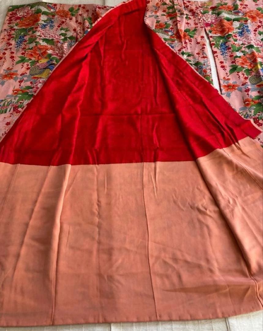 専用出品　希少鳥柄　アンティーク着物帯　7歳七五三　大正ロマン　錦紗　紅絹振袖