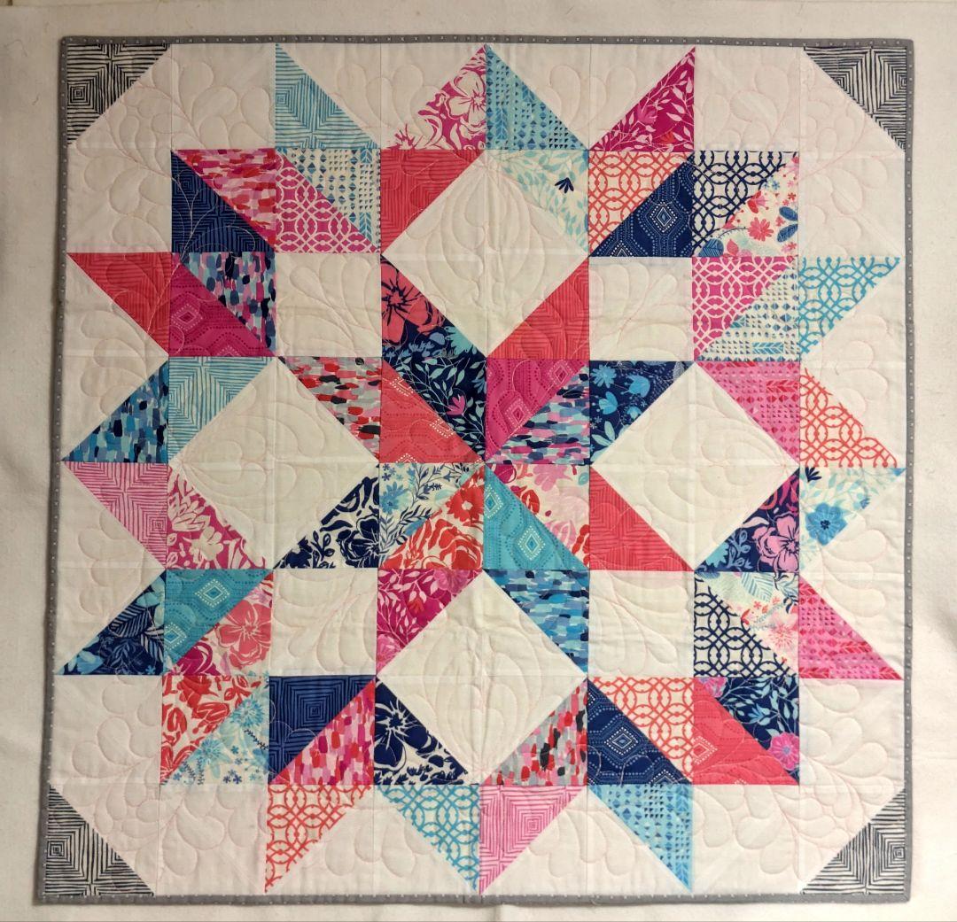 一点物　完全オリジナル作品　ミシンキルト　スターモチーフタペストリー　80×80