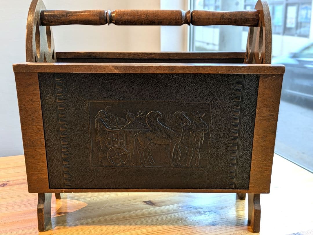 アンティーク　マガジンラック　皮張り　ヴィンテージ　インテリア　木製