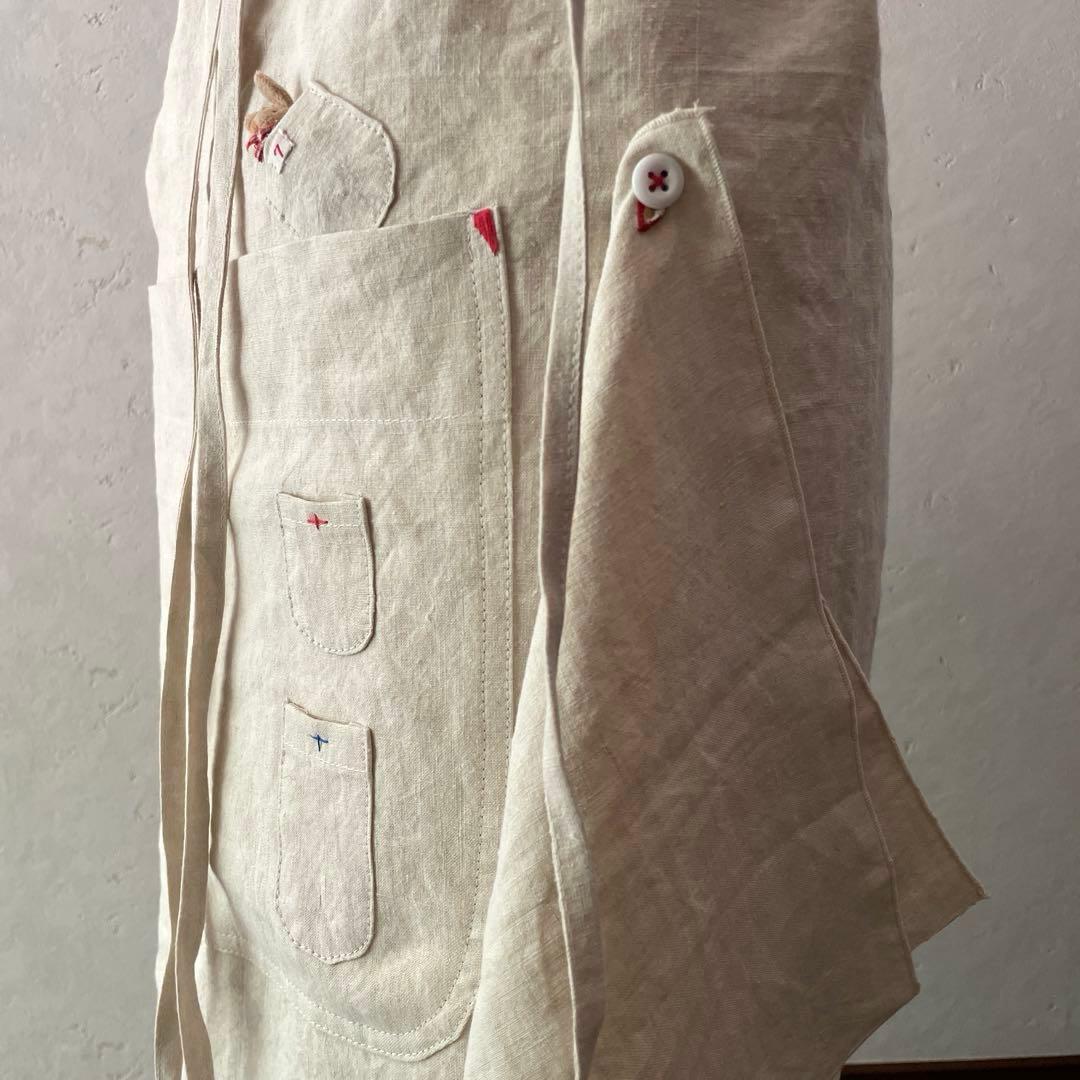 アンティーク　リネン　エプロン