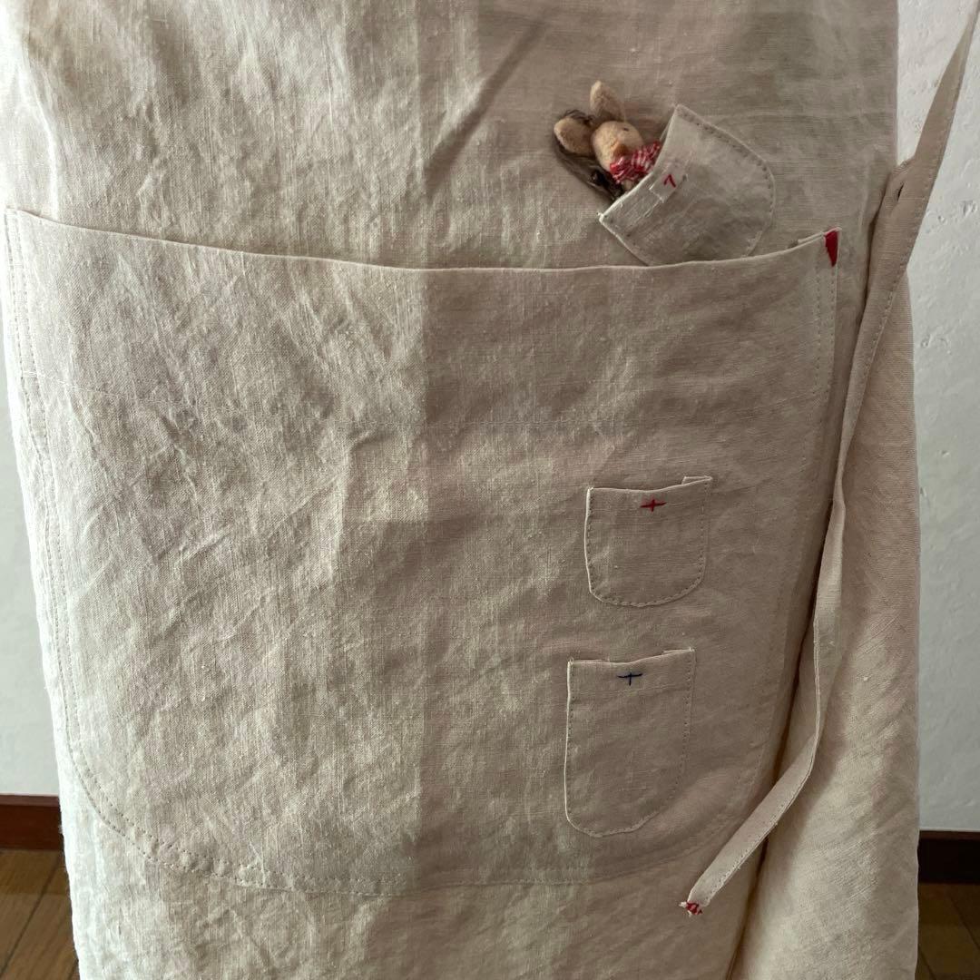 アンティーク　リネン　エプロン