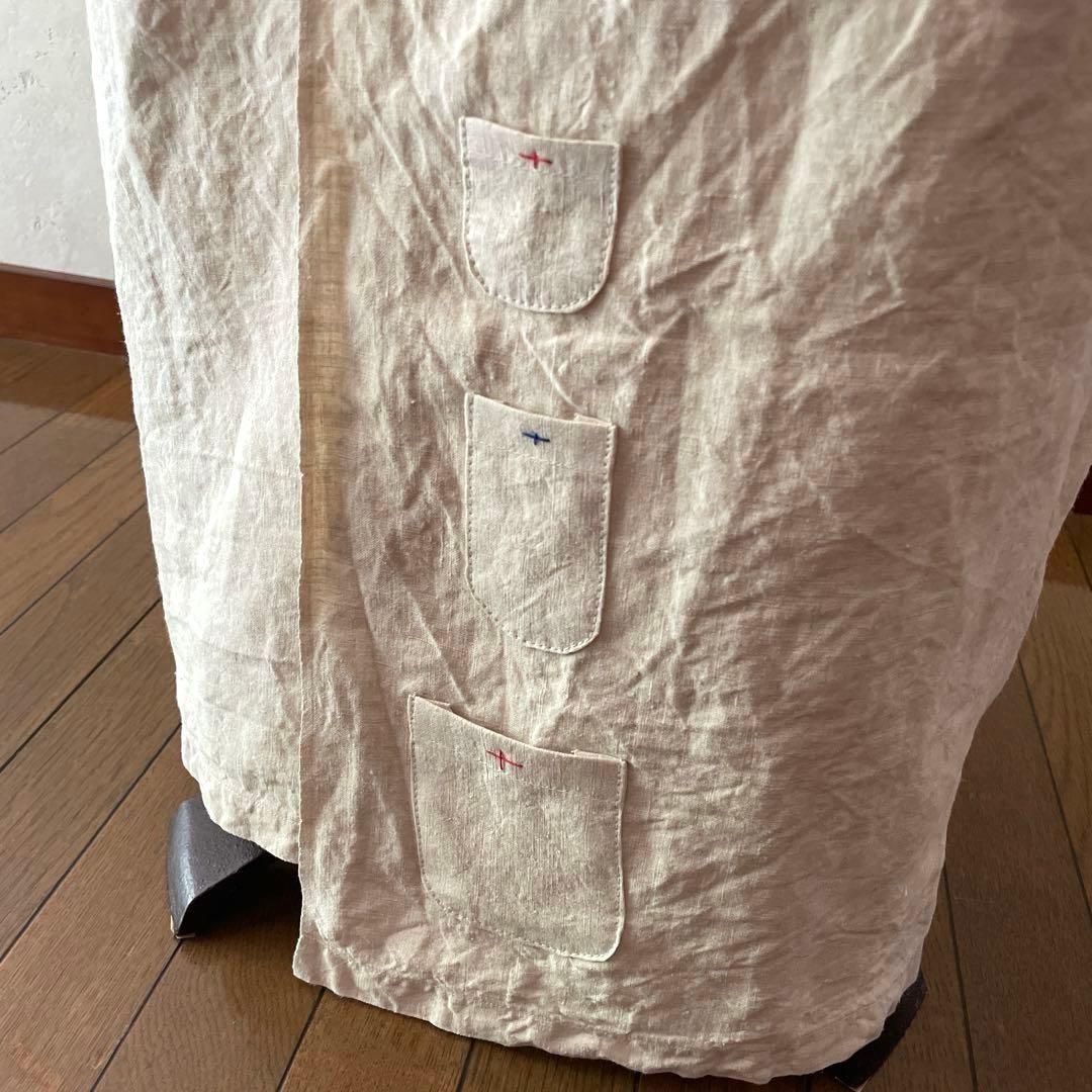 アンティーク　リネン　エプロン