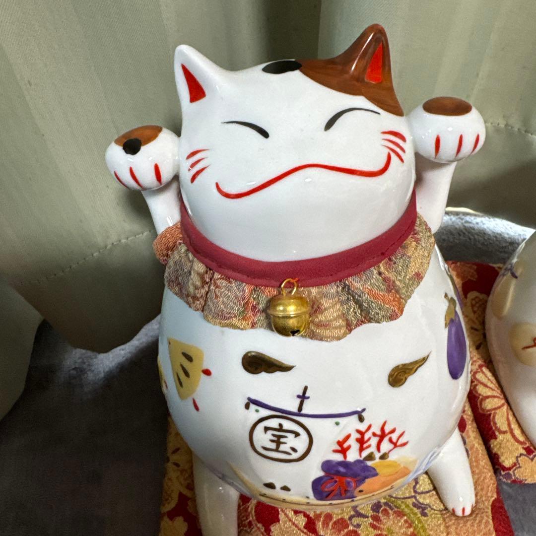 ④猫舎道楽堂　ねこや　招き猫　鈴付き　茶色　宝船　2個セット　貯金箱