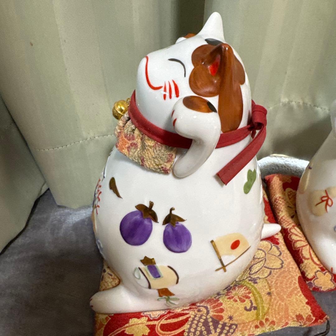 ④猫舎道楽堂　ねこや　招き猫　鈴付き　茶色　宝船　2個セット　貯金箱