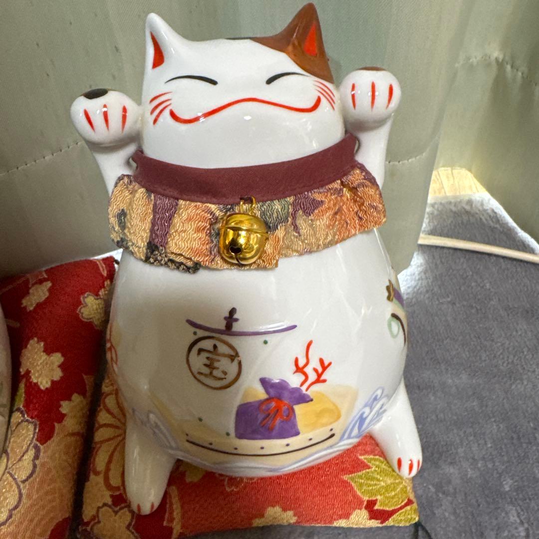 ④猫舎道楽堂　ねこや　招き猫　鈴付き　茶色　宝船　2個セット　貯金箱