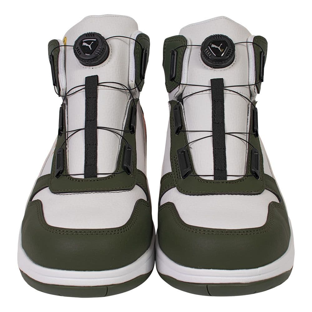 プーマ安全靴#63.222 26.5cmフロントコートホワイト＆グリーンディスク