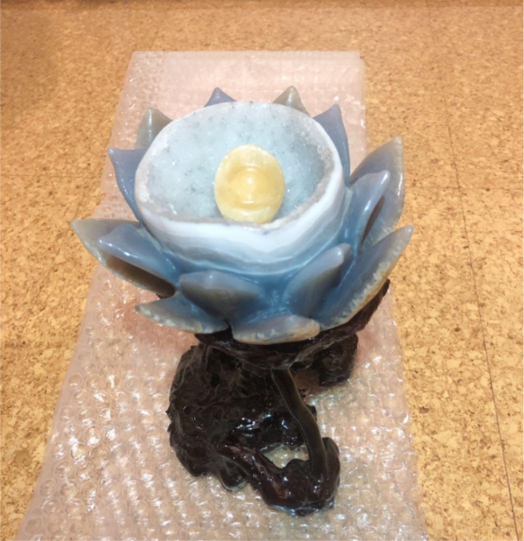 【極上品質 笑口瑪瑙】キラキラ* 蓮花 ジオード ロータス 彫刻 置き物