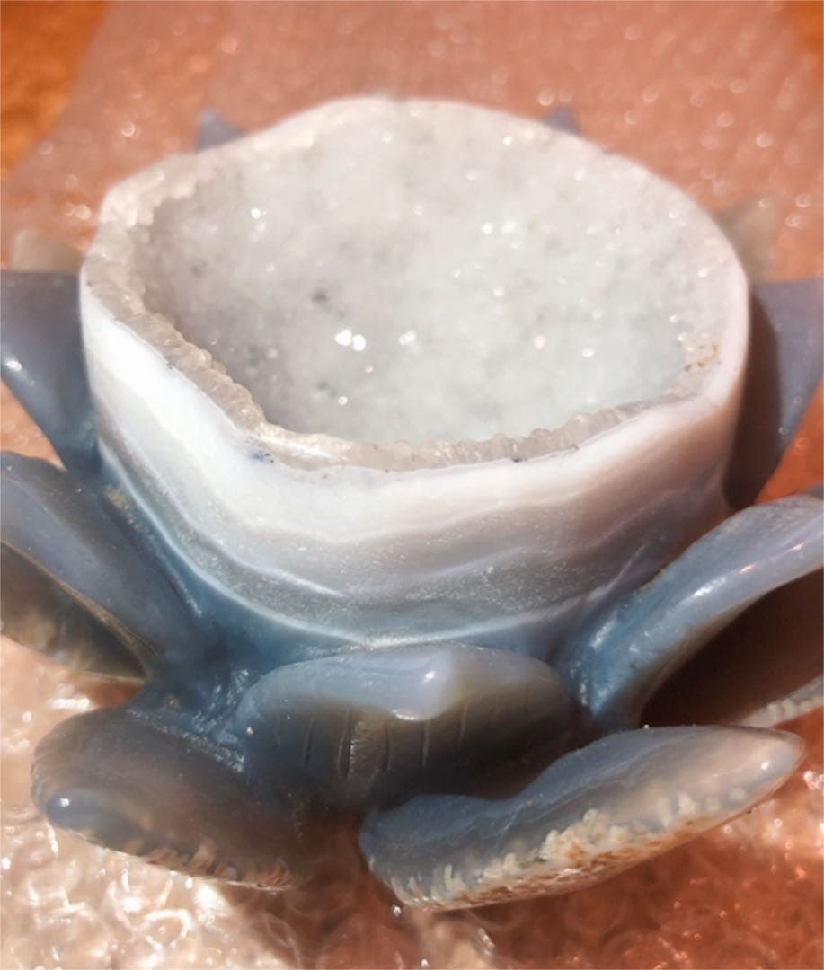 【極上品質 笑口瑪瑙】キラキラ* 蓮花 ジオード ロータス 彫刻 置き物