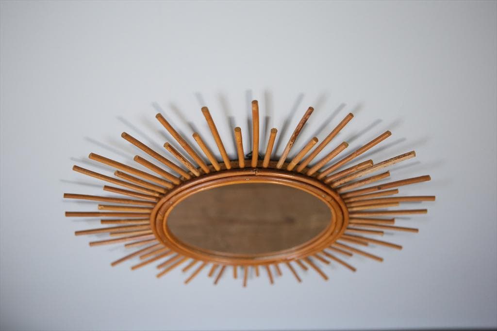 フランスアンティークサンバーストミラー/壁掛け鏡/バンブーミラー(47-107)