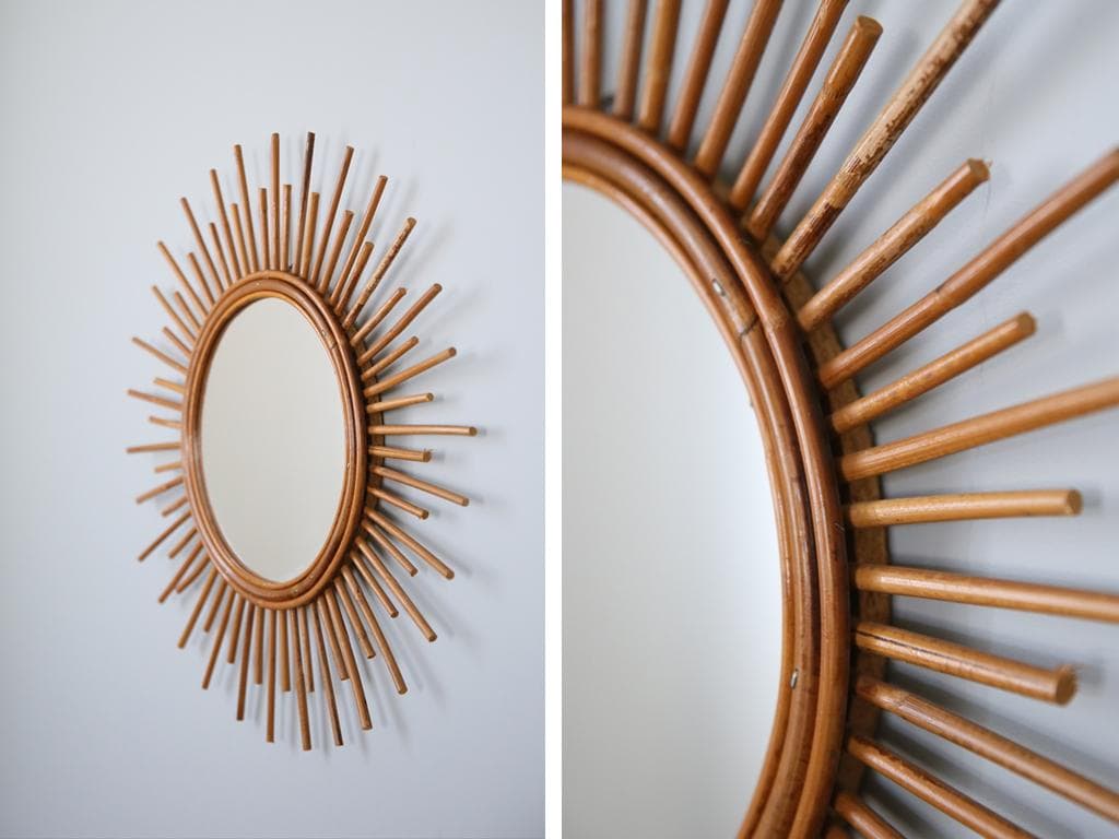 フランスアンティークサンバーストミラー/壁掛け鏡/バンブーミラー(47-107)