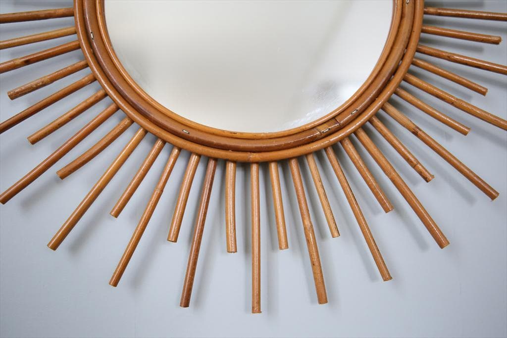 フランスアンティークサンバーストミラー/壁掛け鏡/バンブーミラー(47-107)