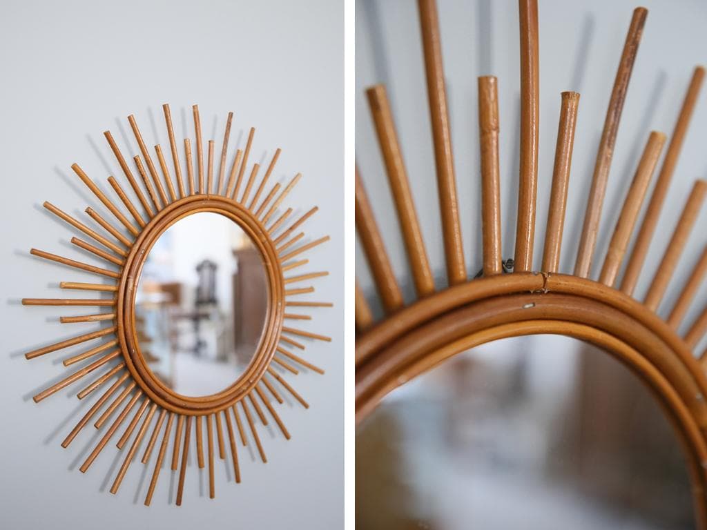 フランスアンティークサンバーストミラー/壁掛け鏡/バンブーミラー(47-107)