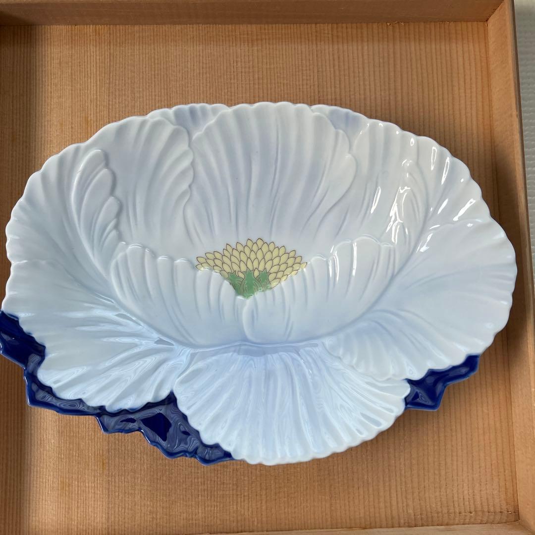 深川製磁 菓子器揃 牡丹彫6枚セット 銘々皿大皿浅小鉢大鉢 - 食器