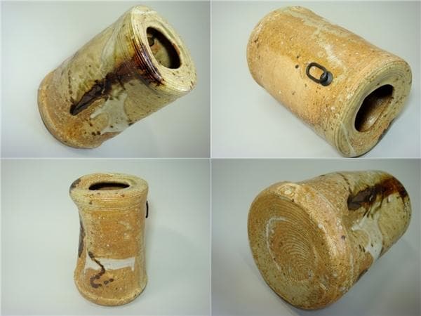 花瓶■不二窯 忍冬庵「佐藤和子」神谷宗宏 美嚢伊賀 花尺 掛け花生 共箱 骨董品