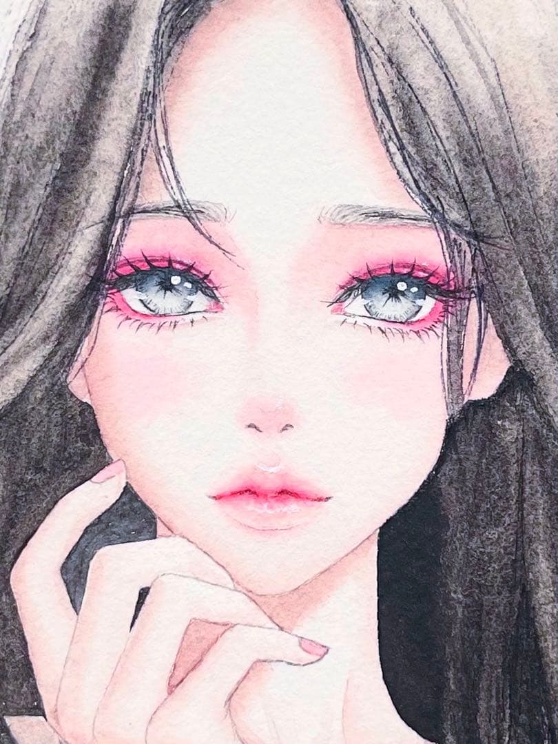 手描きイラスト 水彩原画 ロングヘアの女の子206 - メルカリ