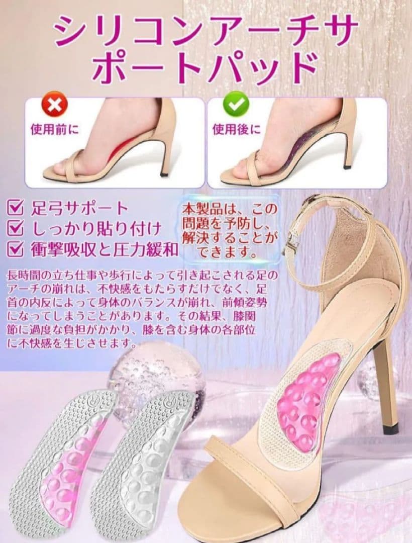 足用アーチサポーター 透明 クリア 男女兼用 柔らかい 土踏まず