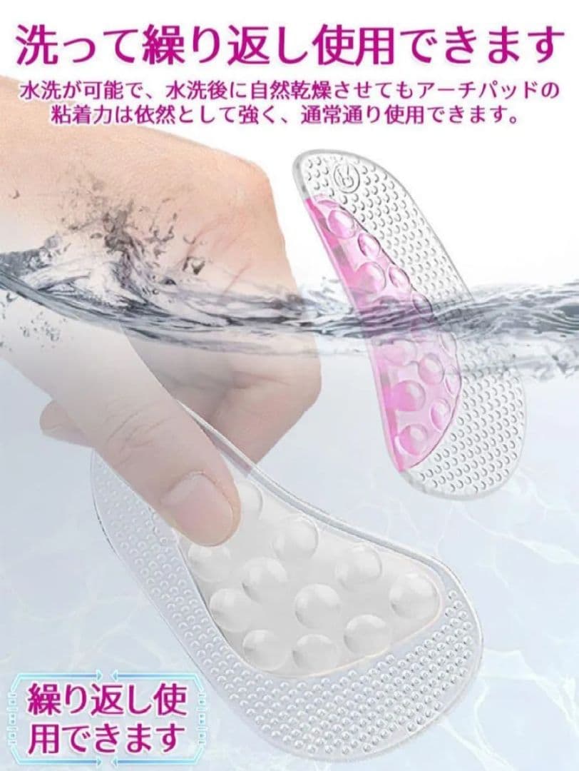 足用アーチサポーター 透明 クリア 男女兼用 柔らかい 土踏まず