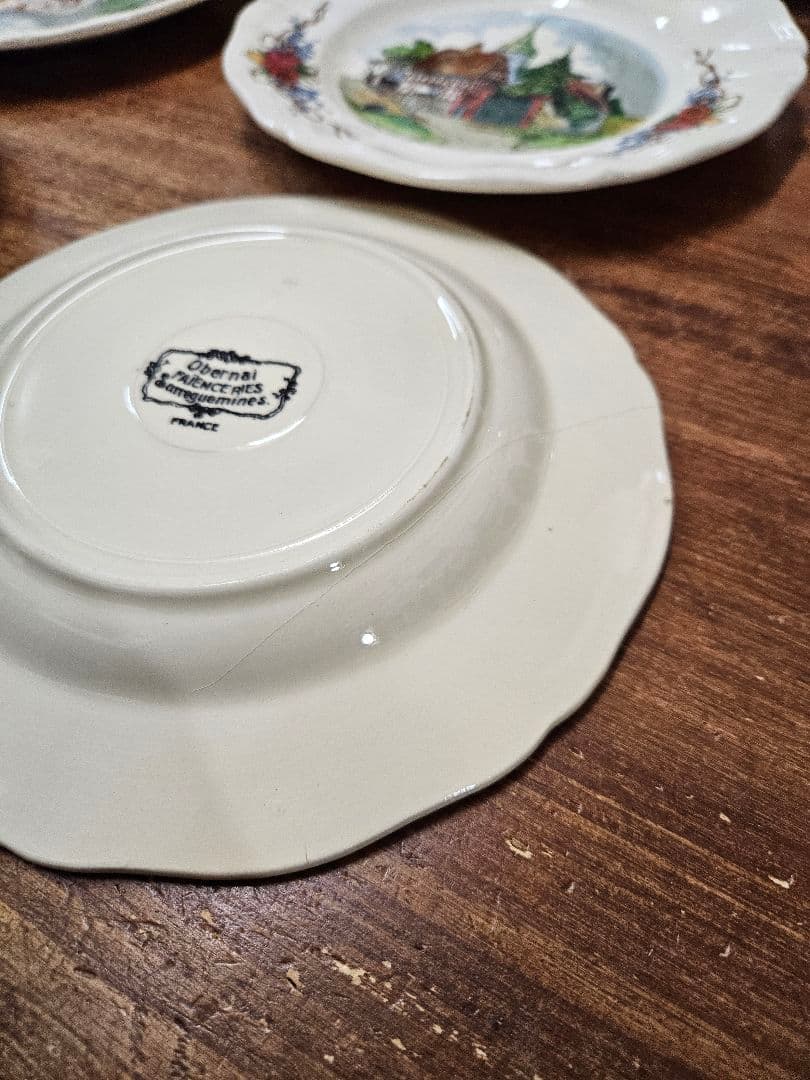 フランスアンティーク サルグミンヌ 花リム 小振りなプレート 7枚