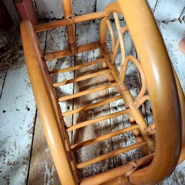 70-80s ヴィンテージ ラタン マガジンラック ブックスタンド 籐 本立て