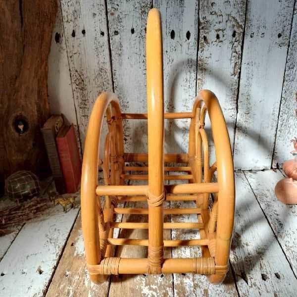 70-80s ヴィンテージ ラタン マガジンラック ブックスタンド 籐 本立て