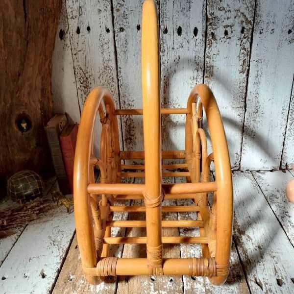 70-80s ヴィンテージ ラタン マガジンラック ブックスタンド 籐 本立て