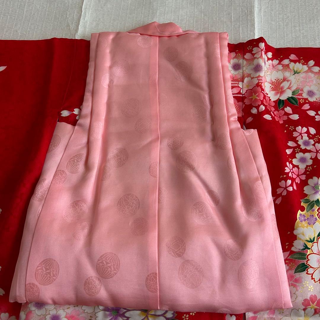 七五三 3歳 着物 被布 絹 三歳 赤 ピンク 753 巾着 女の子着物 子供