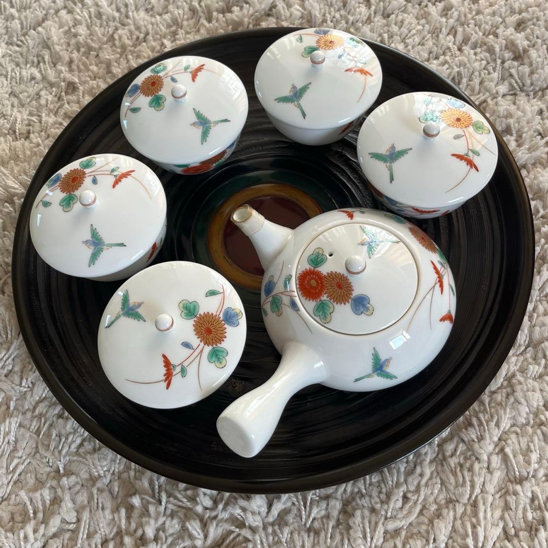深川製磁 菊小鳥 茶器揃え 急須&蓋付湯呑み5客セット - メルカリ